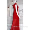 Vestido bordado de gasa roja para mujer